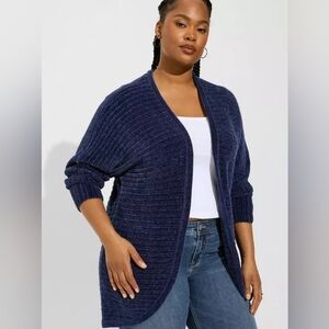 Women's Navy Blue Open-Front Sweater